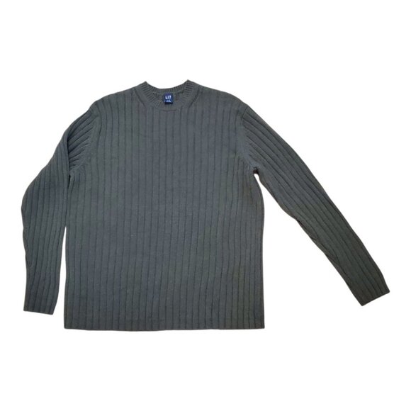 GAP SZ L Men's Ribbed Crewneck 100% Lambswool Ribbed Knit Green Crewneck Sweater - Picture 2 of 7